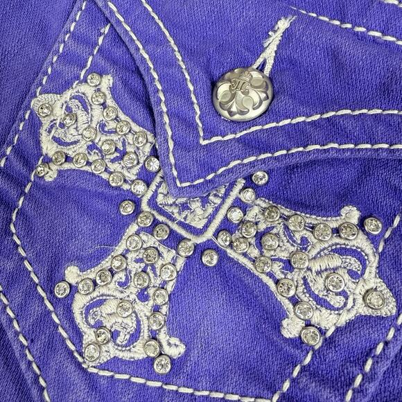 Y2K Miss Me Purple Western Cross Bling Shorts Size 29 Low Rise 5 Pocket Denim - Picture 9 of 14